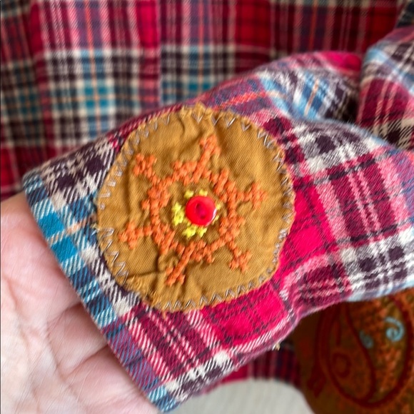 Woolrich Shirt Cotton Plaid Embroidered Boho Women’s Sz: L-XL - Picture 7 of 14